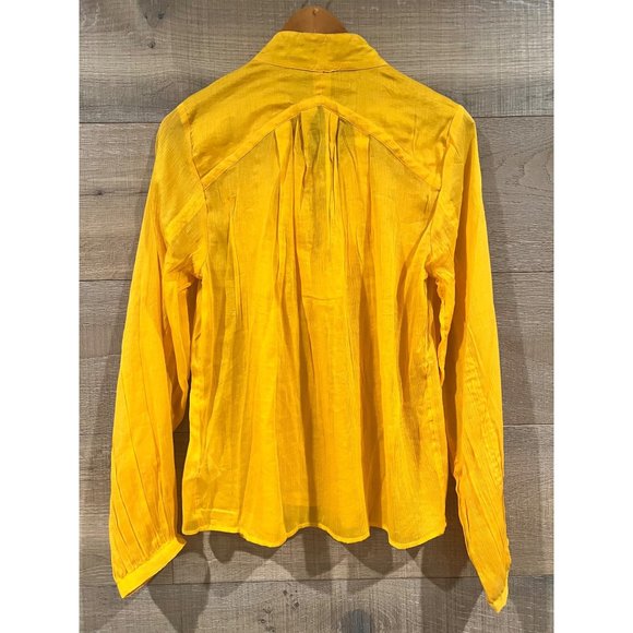 NEW Rag & Bone Sachi Pleat Split Neck Cotton/Silk Top Safron size S - Picture 4 of 8